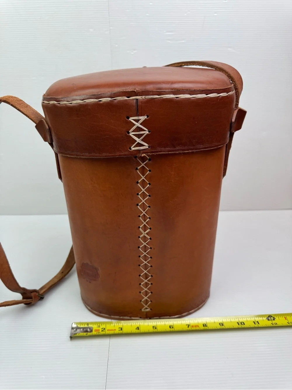 VTG Artesania Uruguay Tooled Leather Thermos Bottle Case Carrier Cross Stitch